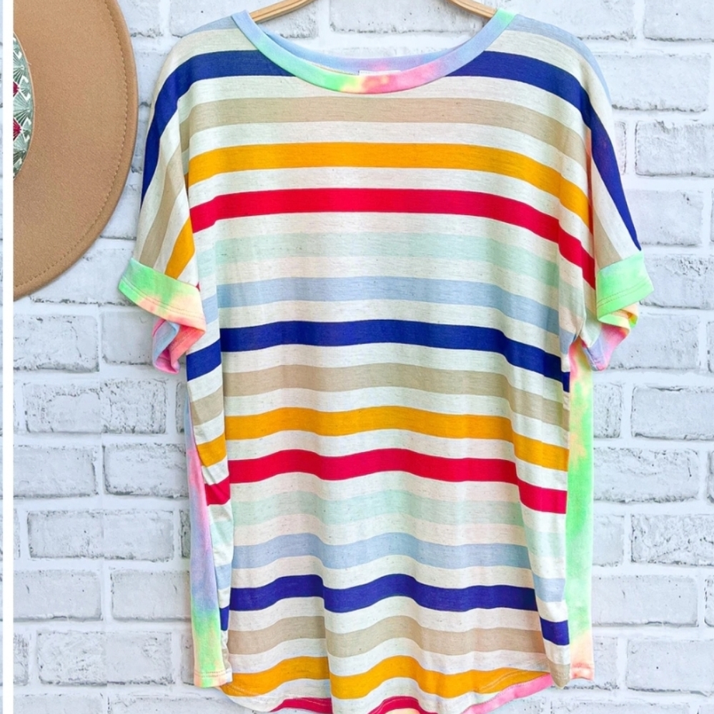 Multi stripe & back tie die top